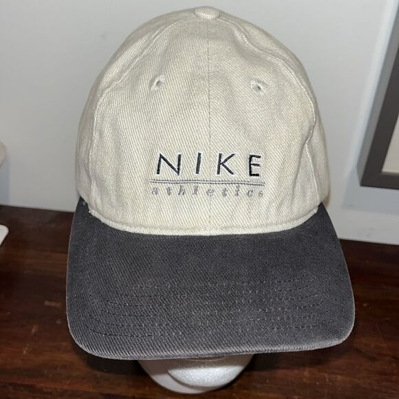 Vintage The Nike Athletics Tan/Blue Mens sloop fitted cap hat 7 1/2 retro - Picture 1 of 5